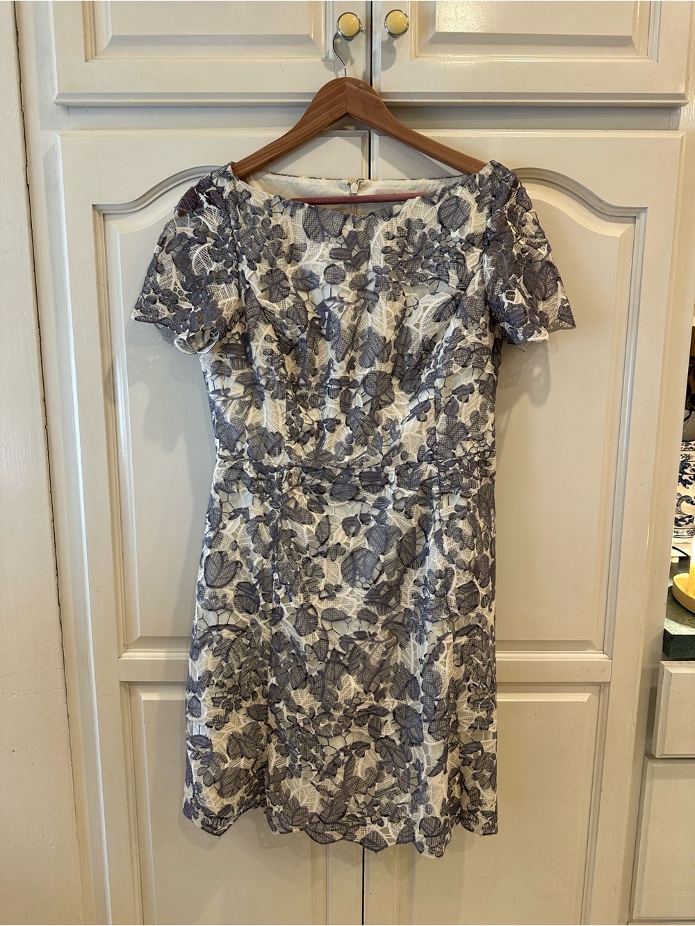 Tory Burch White Dress with Blue Floral Lace Overlay